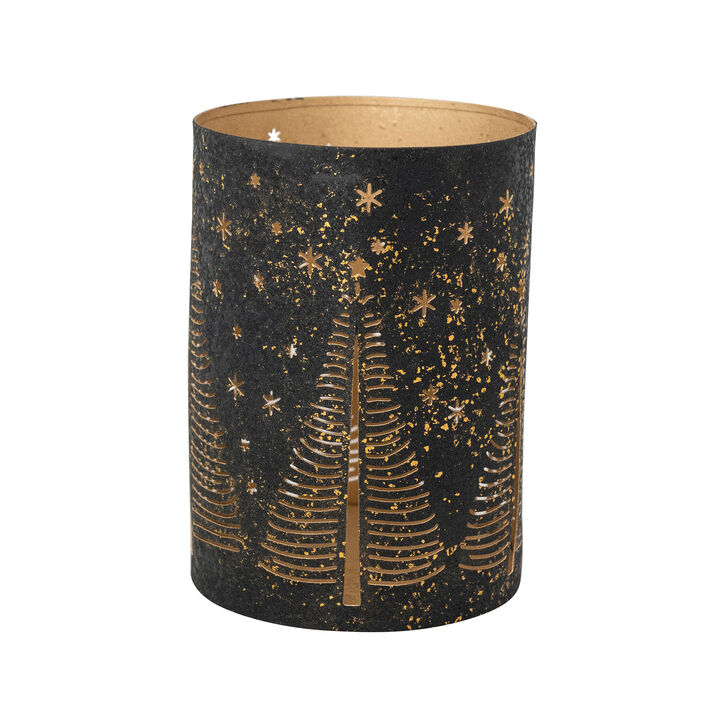 Star & Tree Cutout Iron Tealight Holder, Black & Gold