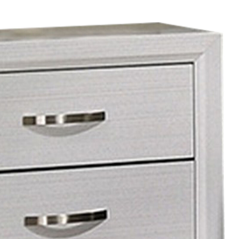 Erica Nightstand, 2 Drawers, White Wood Finished Frame, Metal Handles - Benzara