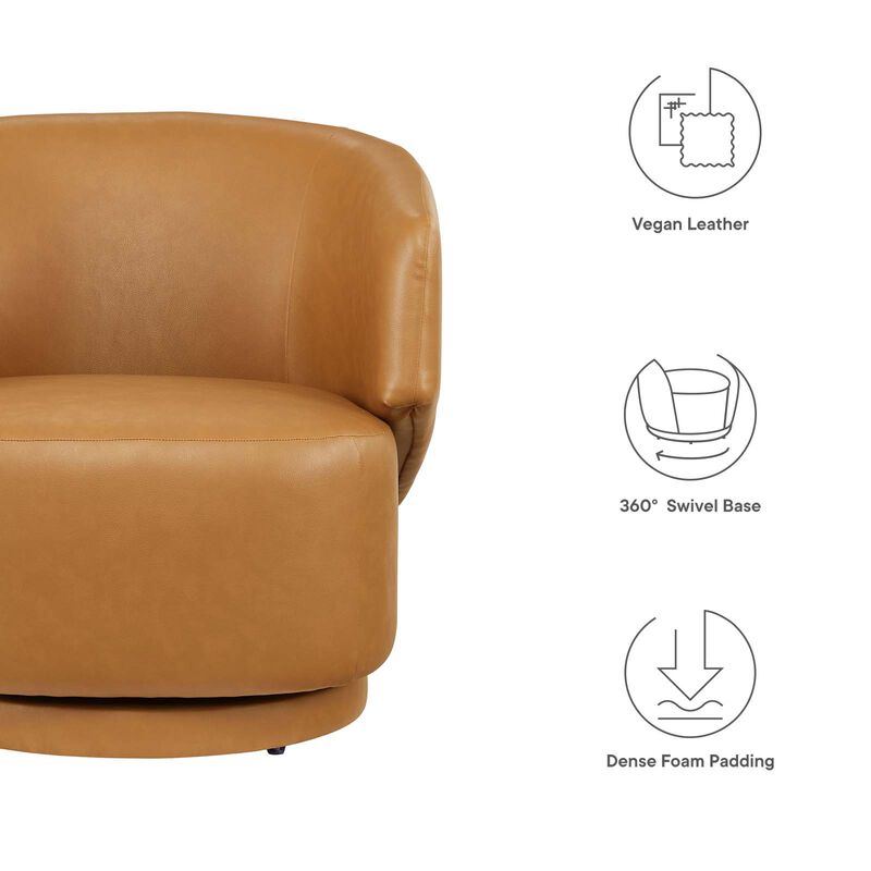 Celestia Vegan Leather Fabric and Wood Swivel Chair Brown EEI-6358-TAN image number 7