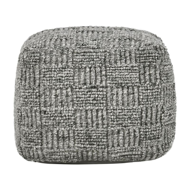 Slick Outdoor Pouf Ottoman, 18 Inch Handwoven Recycled Gray Fabric - Benzara