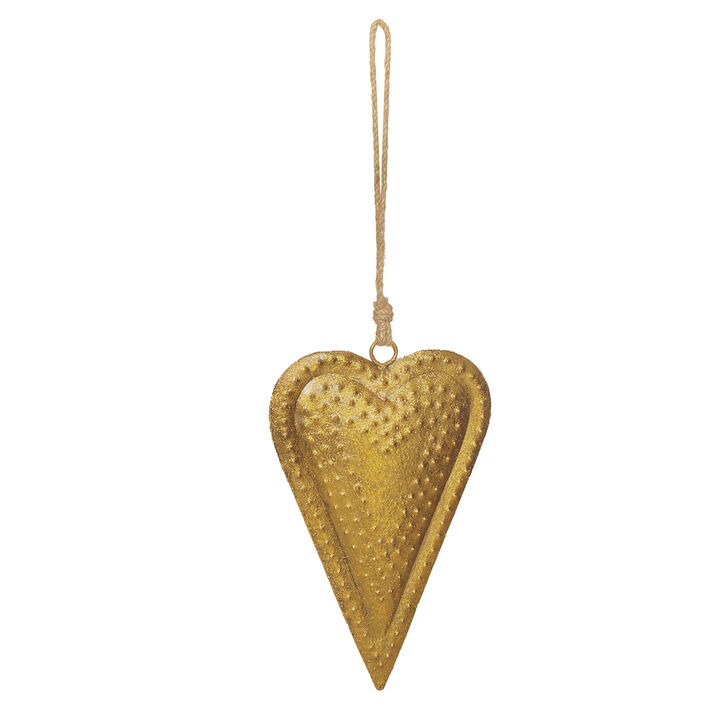 Antique Gold Embossed Iron Heart Bell with Jute