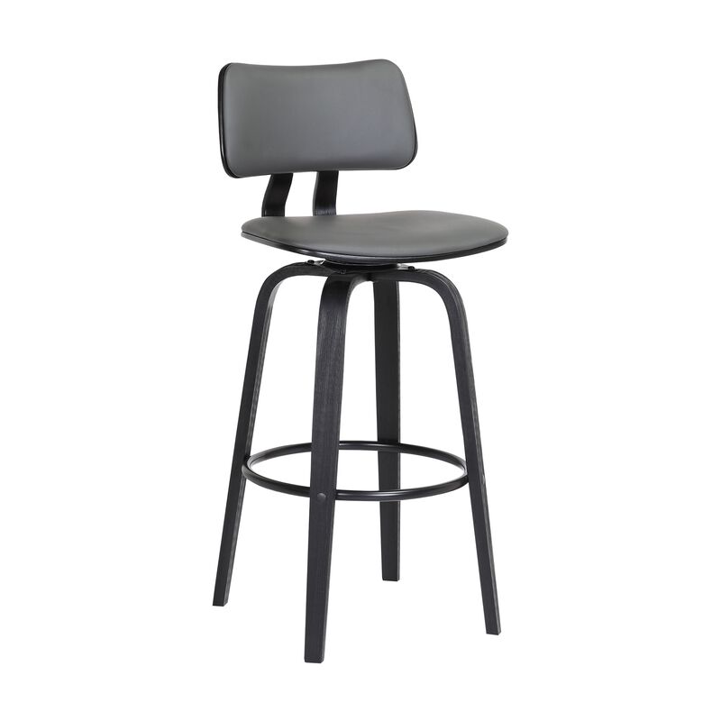 30" Swivel Black Wood Bar Stool in Gray Faux Leather with Black Metal image number 0