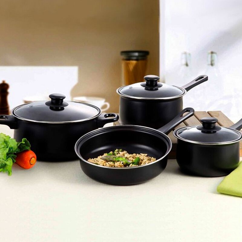 Gibson Home Chef Du Jour 7 Piece Carbon Steel Nonstick Cookware Set in Black