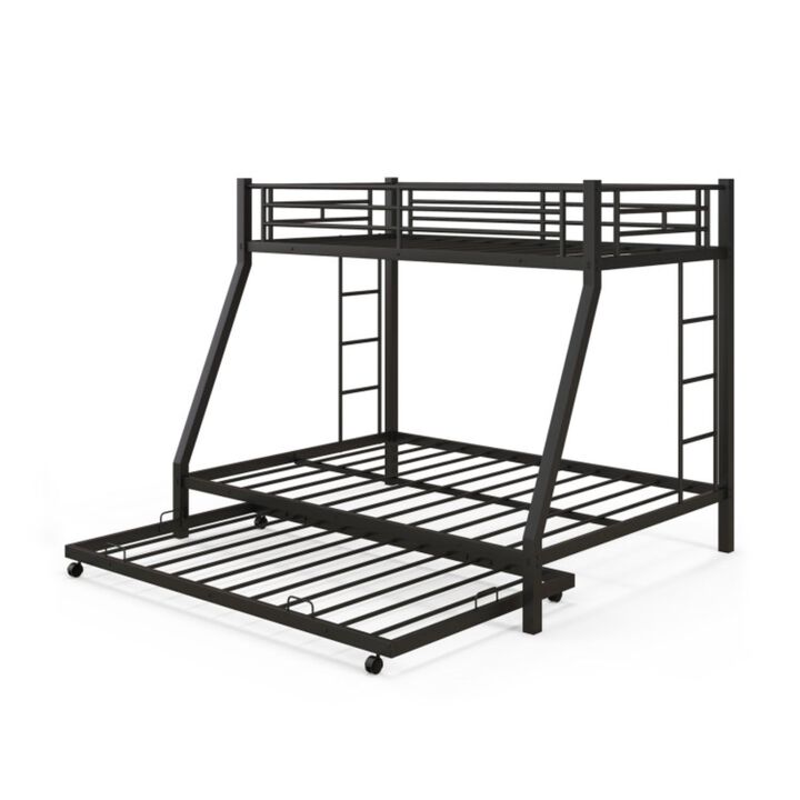 Twin Over Full Bunk Bed Frame with Trundle for Guest Room