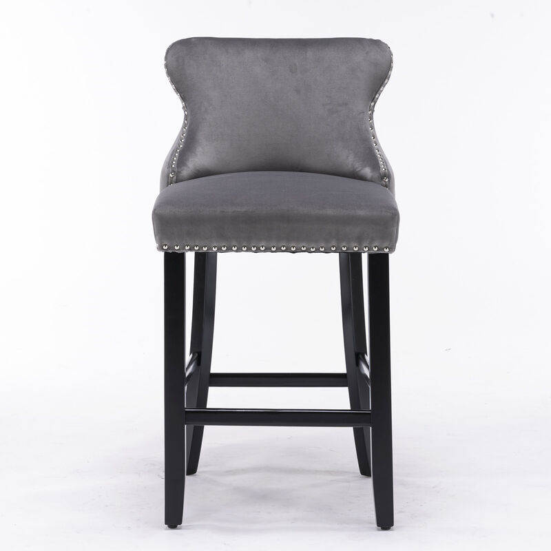 Streamdale Gray Velvet Wingback Bar Stools, Set of 2