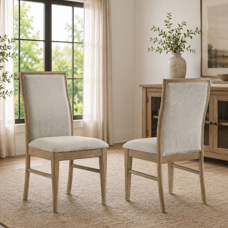 Amity Dining Chair Set of 2, Beige Textured Fabric, Natural Rubberwood image number 1