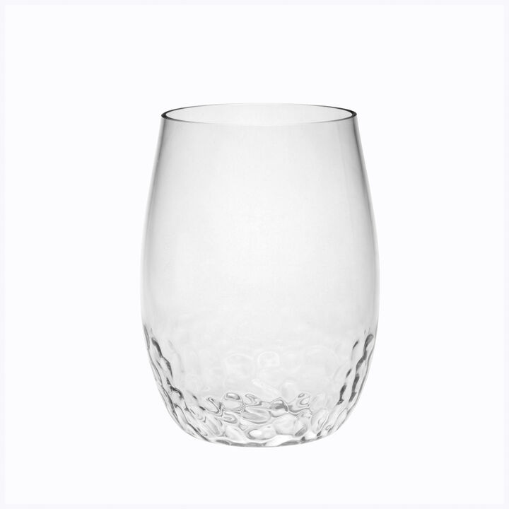HomeRoots Set of Four Clear Dimpled Tritan Plastic Stemless All Purpose Tumbler Wine Glasses