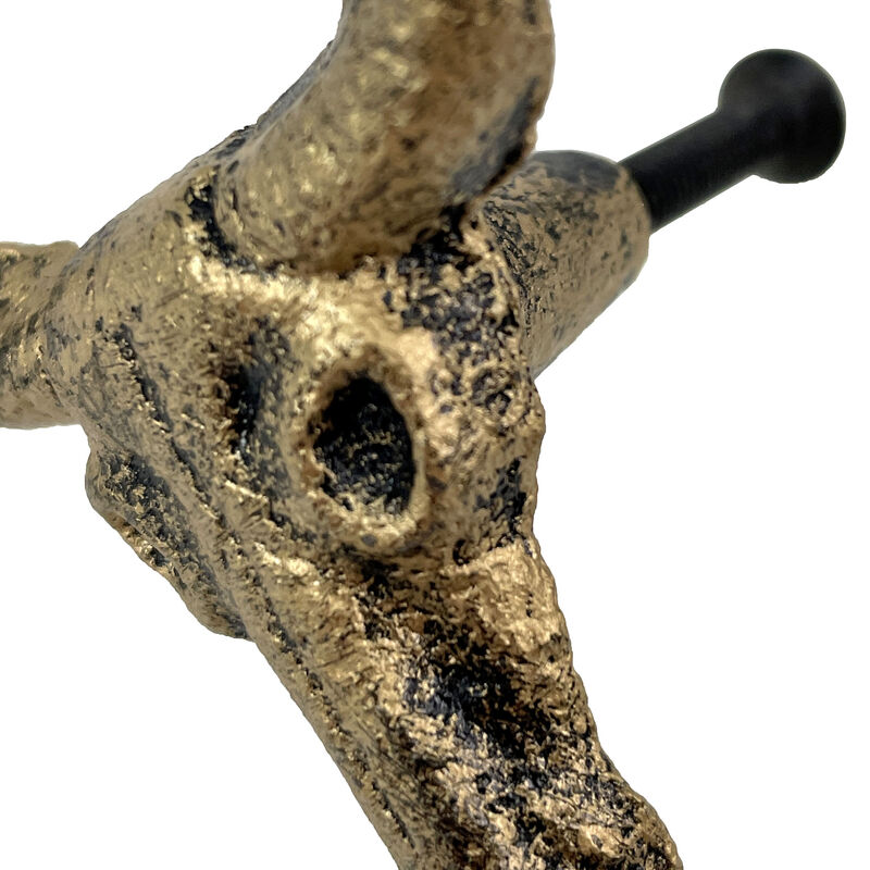 Set of 6 Gold Cast Iron Steer Skull Drawer Pulls - Western Home Decor Cabinet Knobs - 2 Inches High - Easy Install - Great For Dressers and Cupboards image number 4