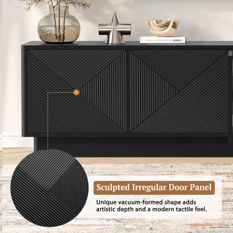 Merax Wave-Pattern Accent Cabinet with Built-in RGB LED Lighting, Customizable Shelving image number 4