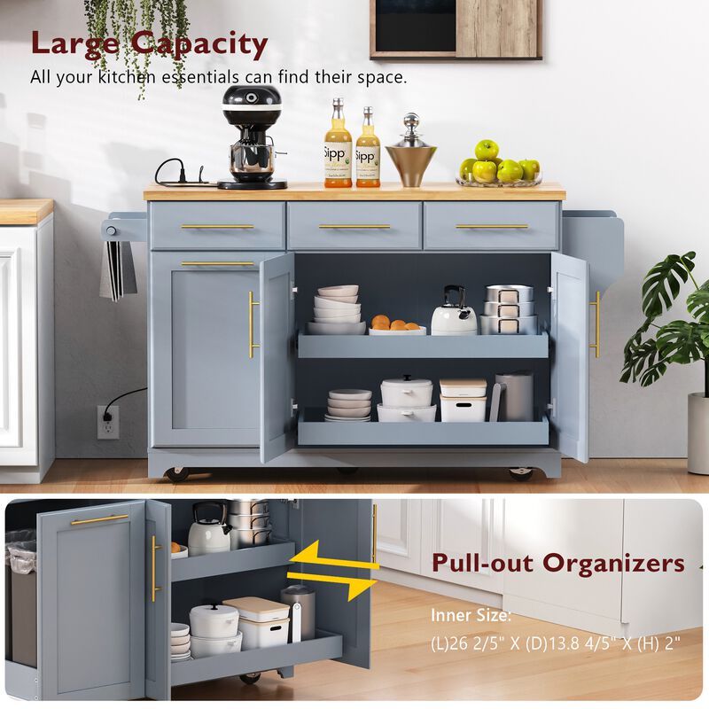 Merax Rolling Kitchen Cart with Trash Storage, Pull-Out Shelves, 3 Drawers, Drop Leaf Side Table image number 4