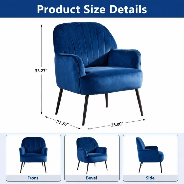 GOODSILO Velvet Upholstered Modern Accent Armchair, Comfortable Single Seating Chair for Living Room Bedroom Office Cafe and Waiting Room
