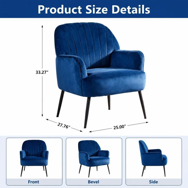 GOODSILO Velvet Upholstered Modern Accent Armchair, Comfortable Single Seating Chair for Living Room Bedroom Office Cafe and Waiting Room image number 1