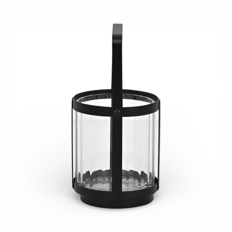 HomeRoots 5" Clear And Black Glass And Metal Tabletop Lantern Candle Holder image number 5