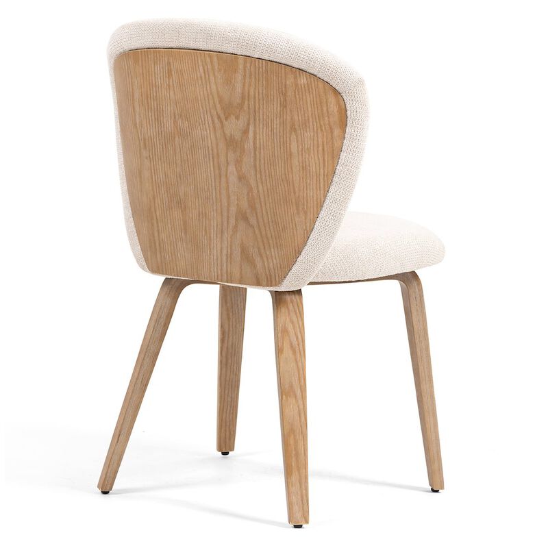 Glamour Home Set of 2 Bernt Beige Washed Woven Fabric Dining Chair with Natural Wood Legs