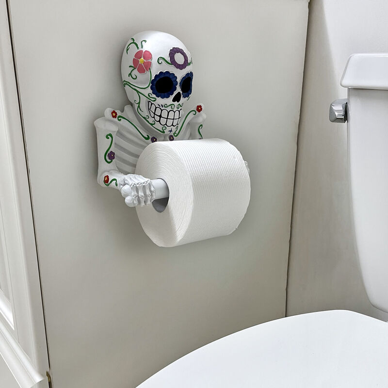 Smelly Skelly White Day of the Dead Sugar Skull Toilet Tissue Holder image number 7