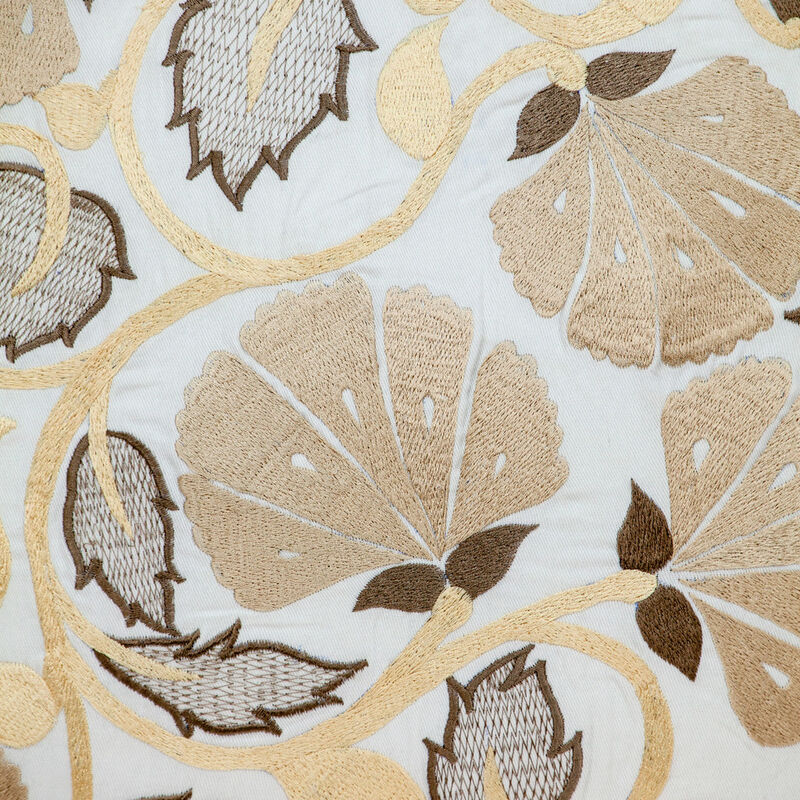 HomeRoots 22" Gold and White Floral Cotton Throw Pillow With Embroidery image number 3