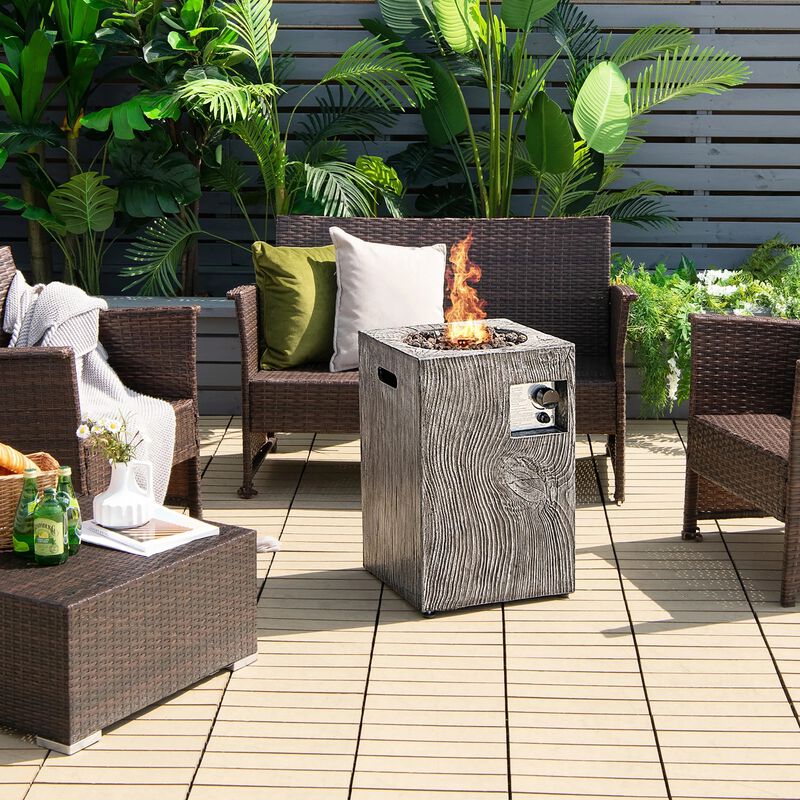 Mondawe 16" Gray Square Propane Fire Pit, 30K BTU, Cover & Lava Rocks