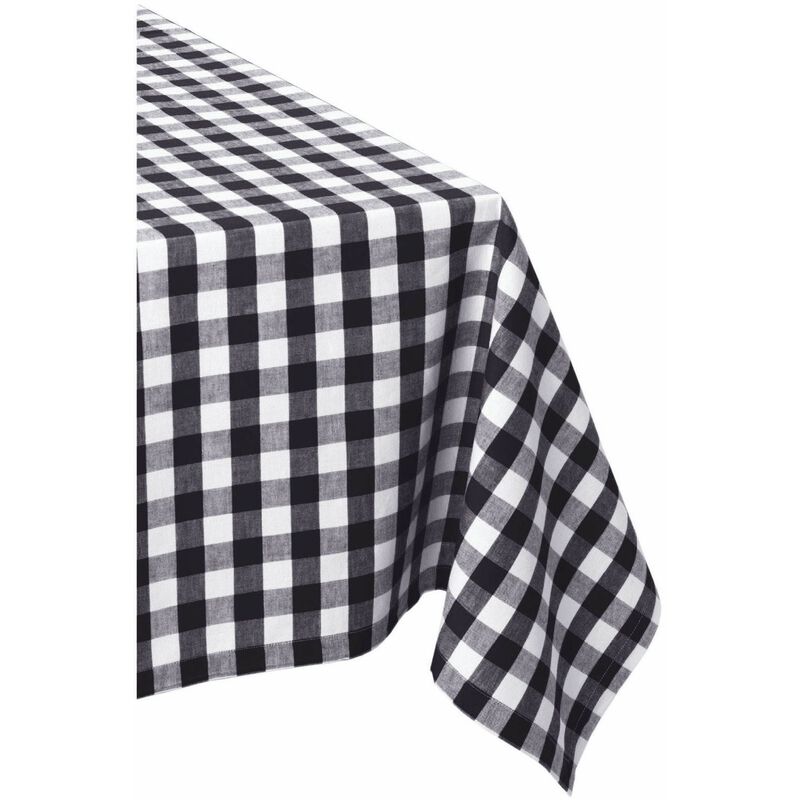 60" x 84" Black and White Checkered Rectangular Tablecloth image number 1
