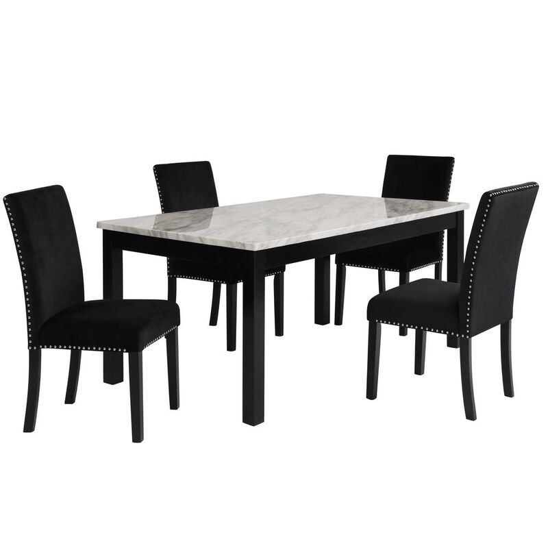 New Classic Furniture Furniture Celeste Wood Dining Table with Faux Marble Top in Espresso