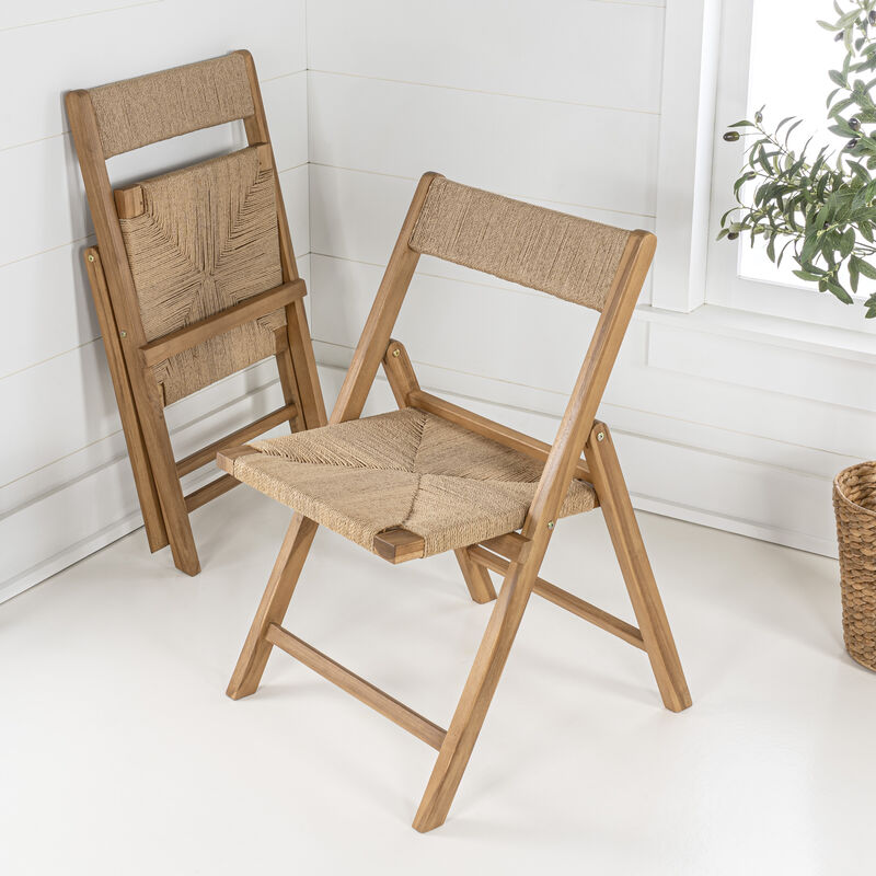 Kiawah Coastal Modern Wood Woven Seagrass Folding Chair