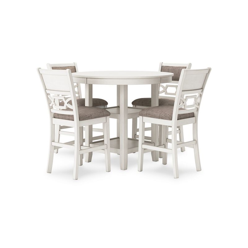 Berg 5pc Counter Height Dining Table Set, White Wood, Padded Chairs - Benzara