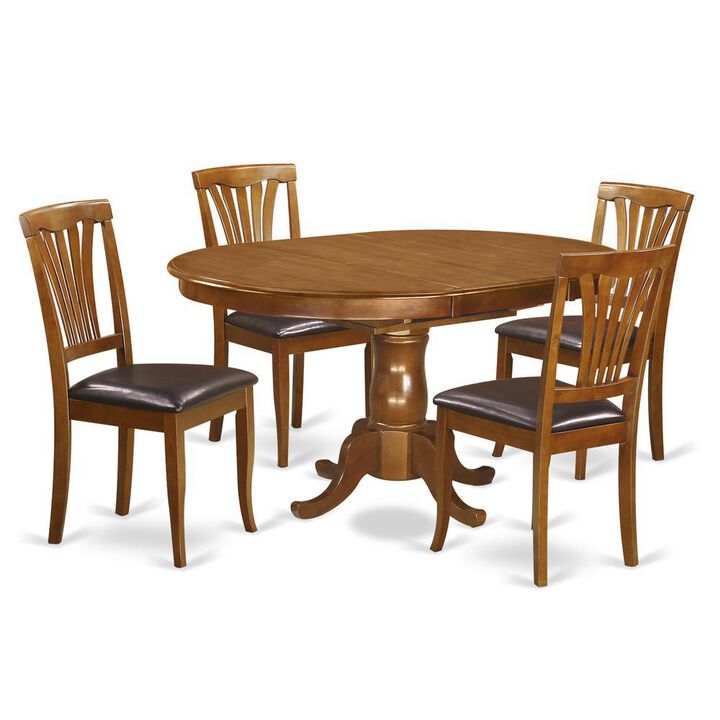 5 Pc set Portland Dining Table featuring Leaf and 4 Upholstered Seat Chairs in Saddle Brown