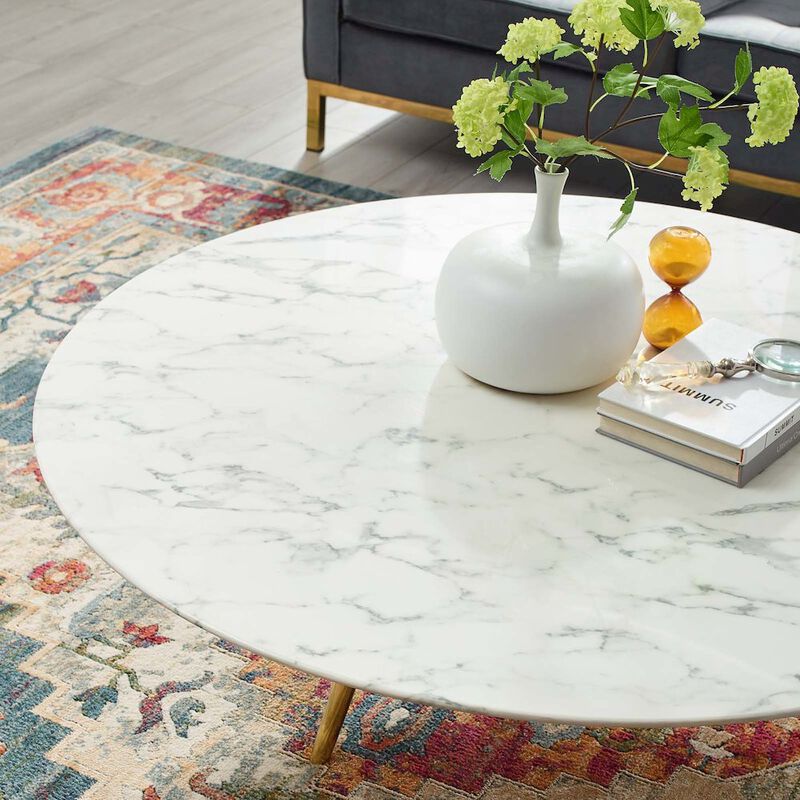 Lippa 48" Round Faux Marble Coffee Table with Tripod Base image number 2