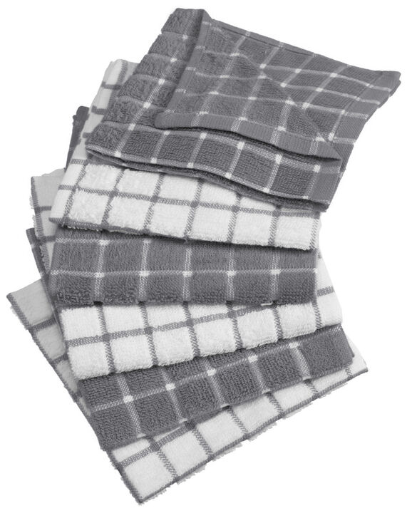 Set of 6 Gray and White Square Assorted Microfiber Absorbent Dishcloth 12"
