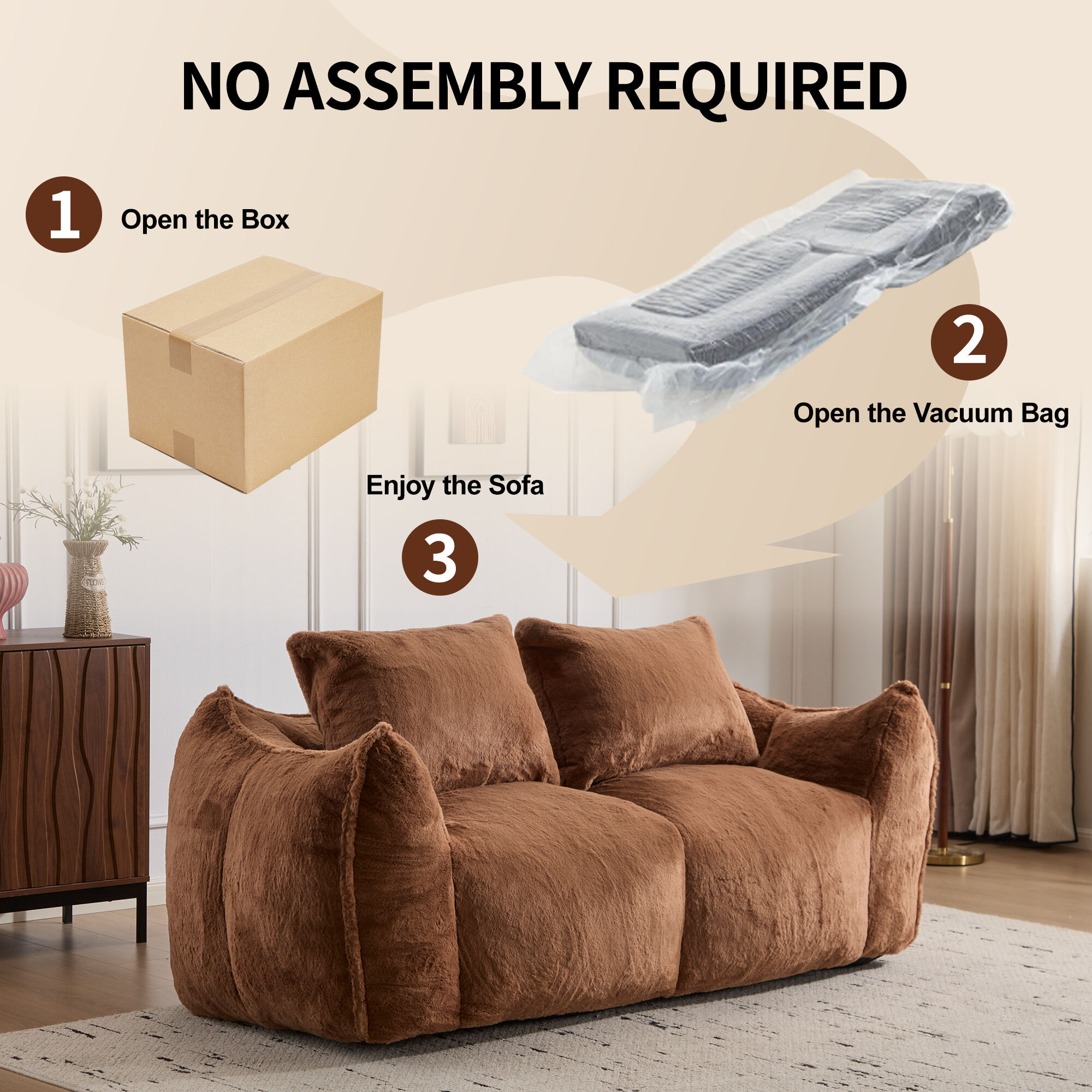 Giant Bean Bag Couch Ultra Soft Fluffy Loveseat Oversized Chase