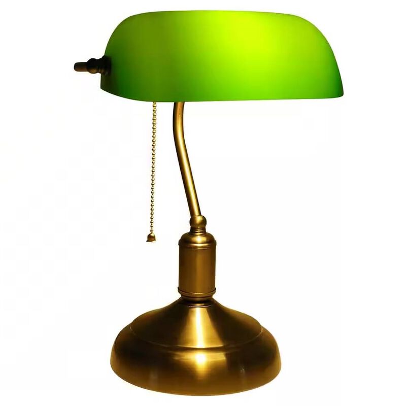 Vintage Brass Bankers Lamp with Glass Shade – Desk and Table Lighting