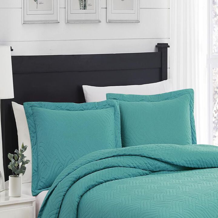RT Designers Collection Ruby 3pc Pinsonic High Quality All Season Quilt Set for Revitalize Bedroom King  Turquoise