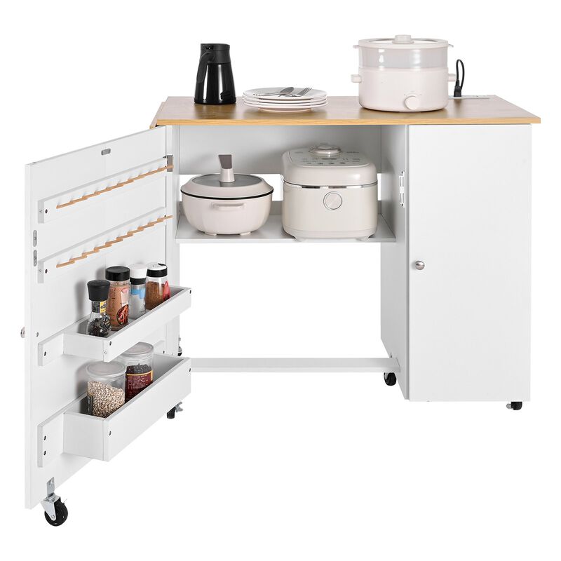 Folding Sewing Table with Storage Cabinet, Charging Station and Rolling Wheels image number 4