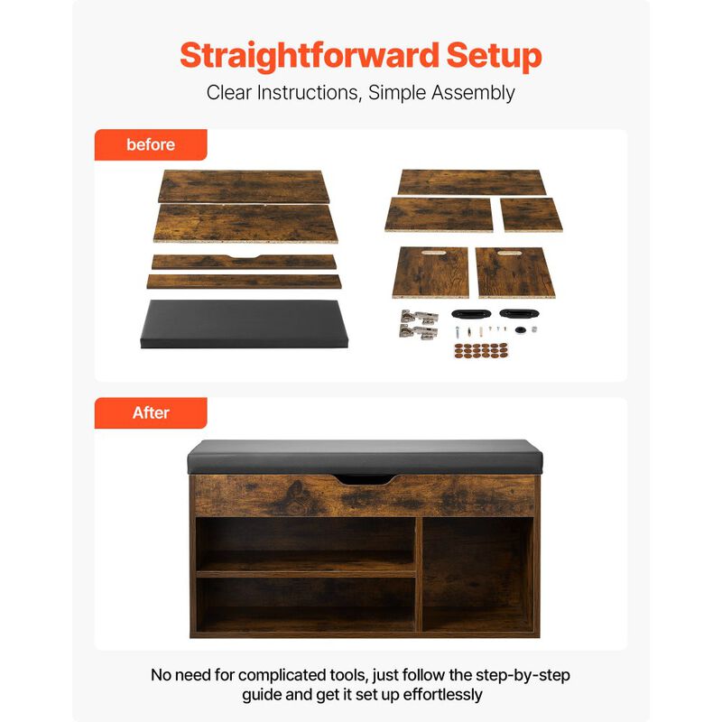 Entryway Shoe Bench with Lift Top Storage, Cushion Seat & 3 Cabinets Organizer image number 2