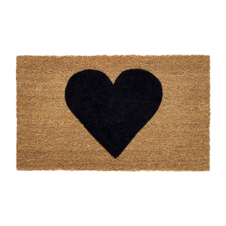 HomeRoots 17" X 29" Brown And Black Heart Outdoor Coir Door Mat