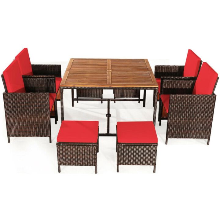 Hivvago 9 Pieces Patio Rattan Dining Cushioned Chairs Set-Red