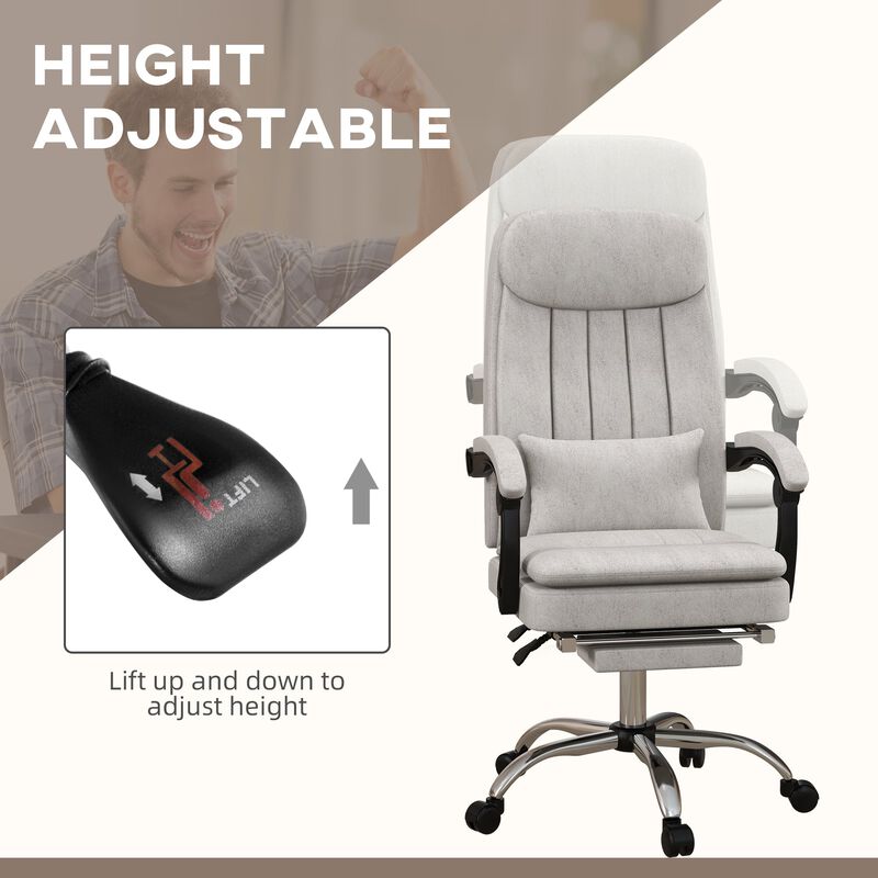 Light Gray Massage Office Chair: Microfiber, Reclining, Footrest