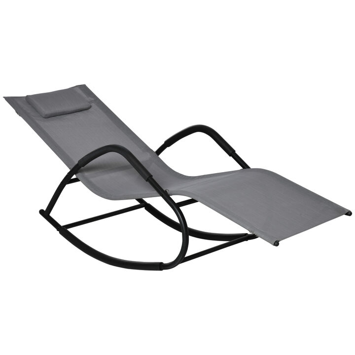 Outsunny Rocking Chair, Zero Gravity Patio Chaise Sun Lounger, Outdoor Rocker, UV Water Resistant, Pillow for Sunbathing, Lawn, Garden or Pool, Grey