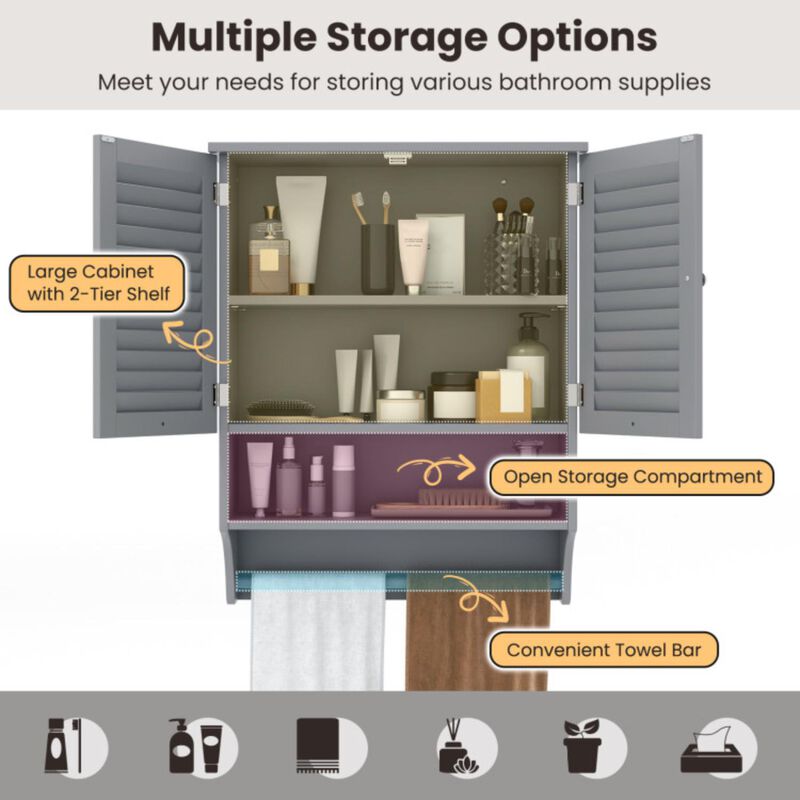 Hivvago 2-Doors Bathroom Wall-Mounted Medicine Cabinet with Towel Bar