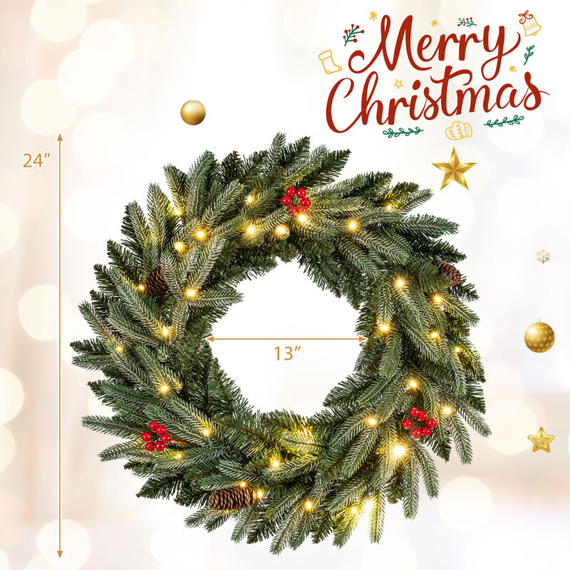 Artificial Christmas Wreath Set of 2 with Pre Lit Lights and Frosted Branch Tips-Green image number 2