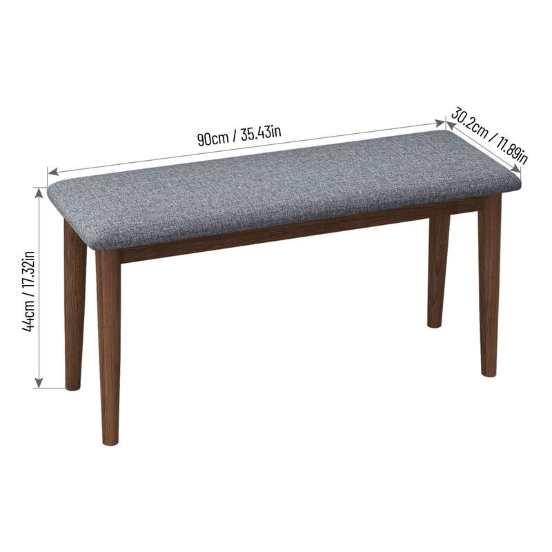 2 PCS Upholstered Benches Retro Upholstered Bench Solid Rubber Wood for Kitchen Dining Room Grey and Walnut Color image number 2