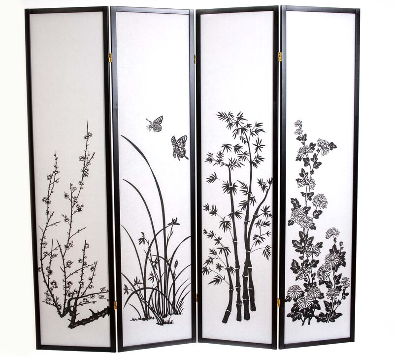 4 Panel Room Divider Privacy Screen Bamboo Print 71" Tall x 70" Wide image number 0