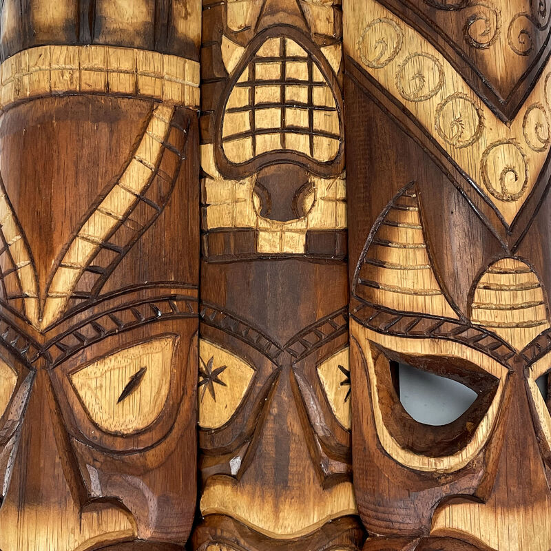 24 Inch Hand Carved Tiki Mask Wall Decor Tropical Beach Home Hanging Art Set / 3 image number 4
