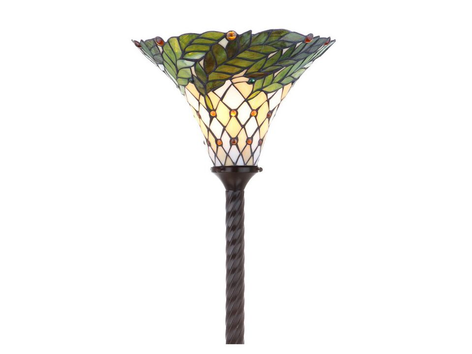 Botanical Tiffany-Style 71" Torchiere LED Floor Lamp, Bronze