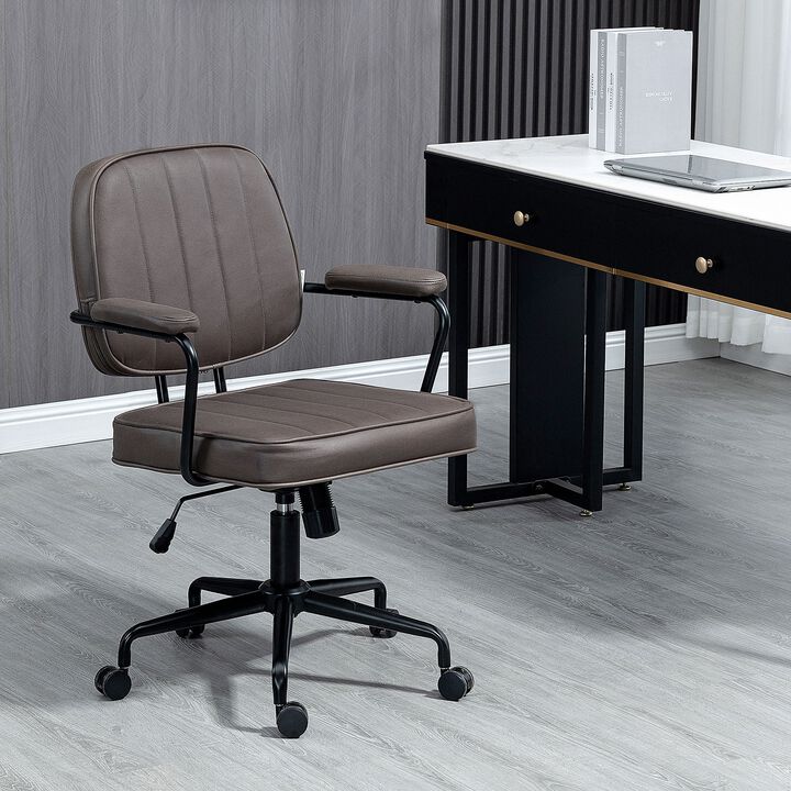 Light Brown Task Chair: Microfiber Office Chair with 360° Swivel