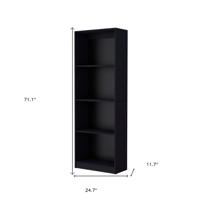 HomeRoots 71" Black Wood Four Tier Bookcase image number 4