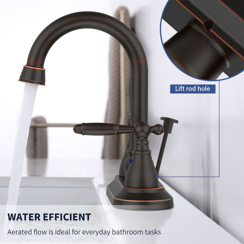 Oil-Rubbed Bronze Bathroom Faucet, 2-Handle Centerset with 360&deg; High Arc Swivel Spout for Vanity Sink