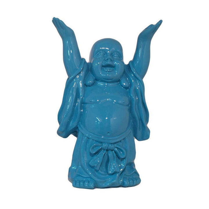 Lauren 17 Inch Buddha Figurine, Resin Frame, Fade Resistant, Shiny Blue - Benzara