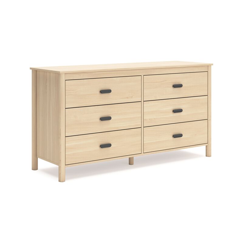 Abis Wide Dresser, 6 Drawers, Metal Handles, Natural Brown, 62 Inch - Benzara