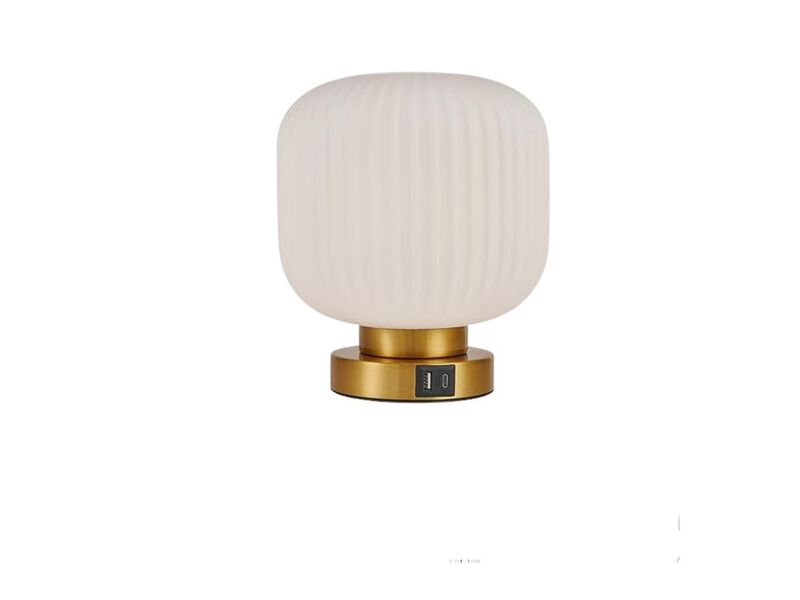 Table Lamp &ndash; Touch Dimmable Brass Base with USB‑C/A Ports & Cream Glass Shade image number 0