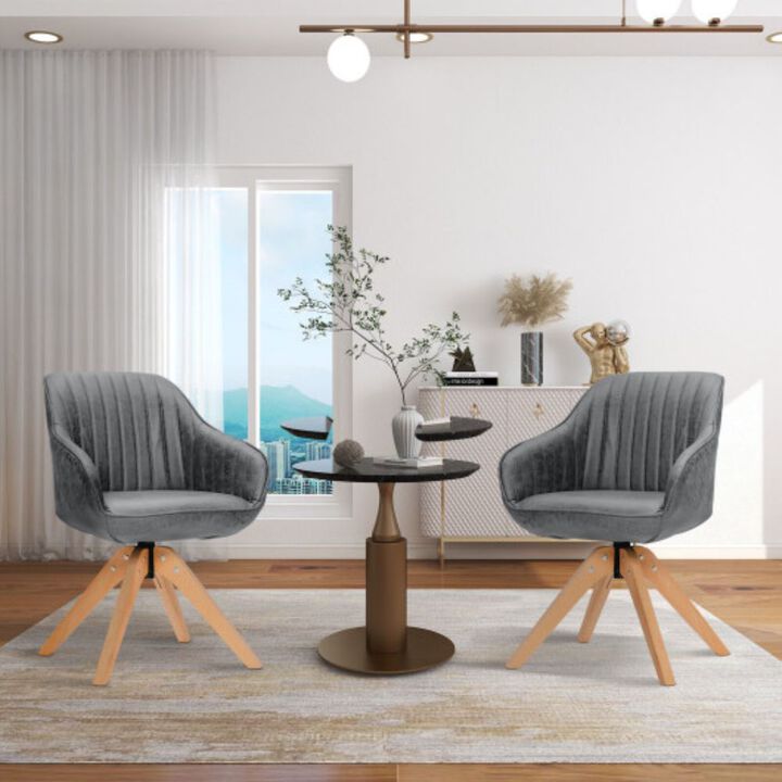 Hivvago Modern Leathaire Set of 2 Swivel Accent Chair with Beech Wood Legs